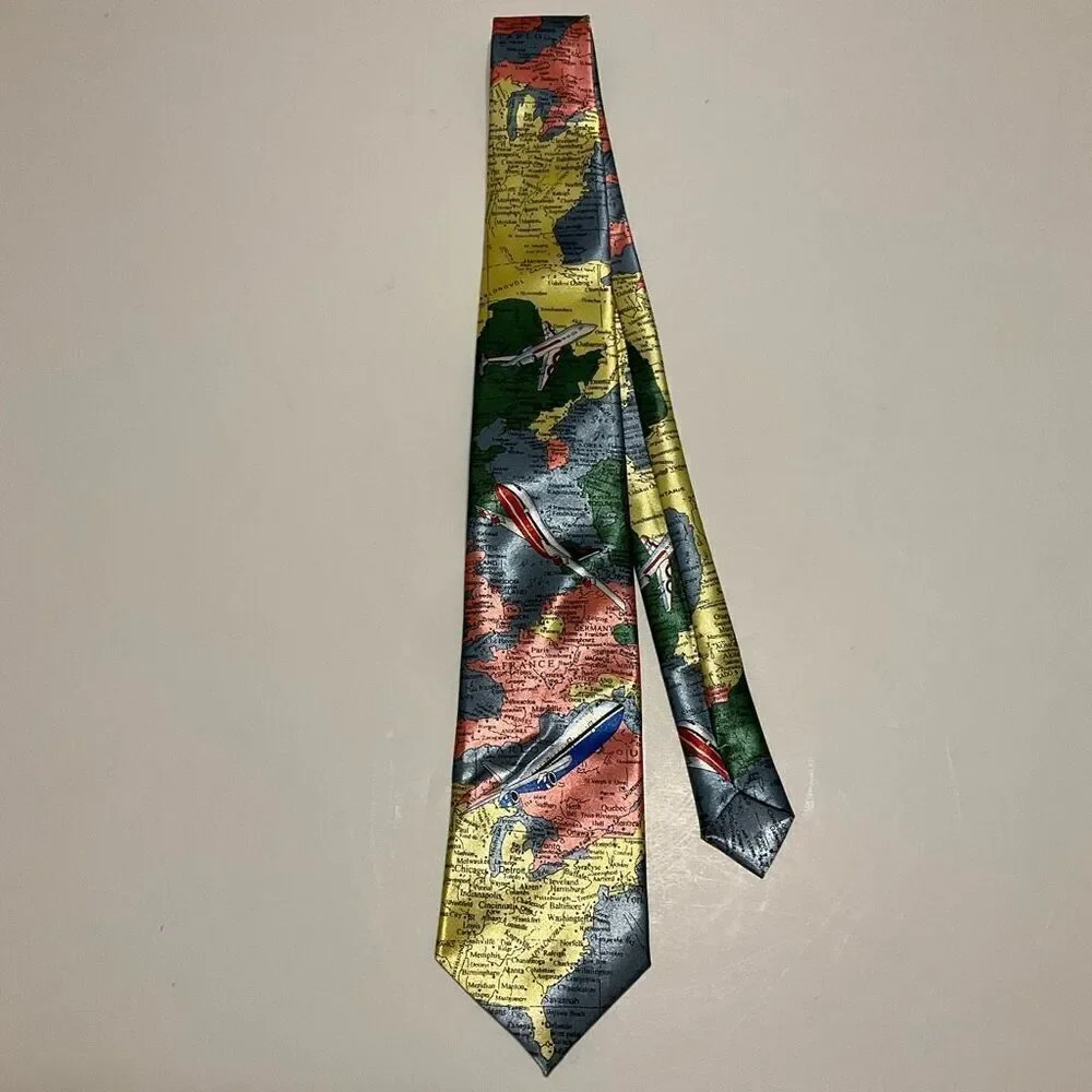 100% Silk NWOT World Map Tie by Kai Long. Teacher, historian, geography